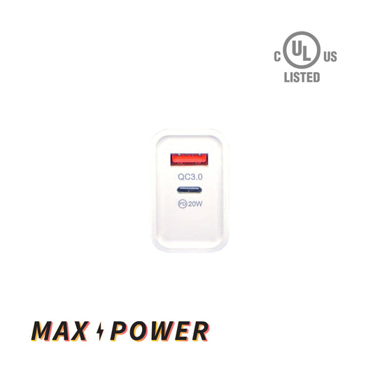 Max Power - 30W 2-Port Type-C(PD) Wall Charger (QC3.0)